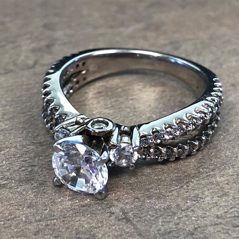 14K White Gold Split Shank 3 Stone Engagement Ring